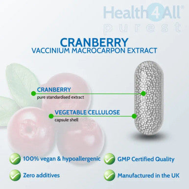 Cranberry 10,000mg 90 Capsules (V) . Purest: no additives, Vegan Capsules (not Tablets). Made in The UK by Health4All