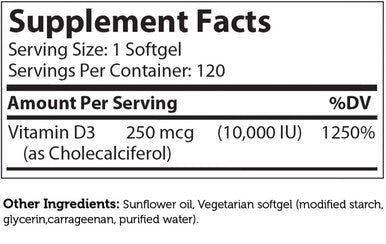 Zahlers Vitamin D3 Softgels 10 000 Iu General Health 250 Softgels