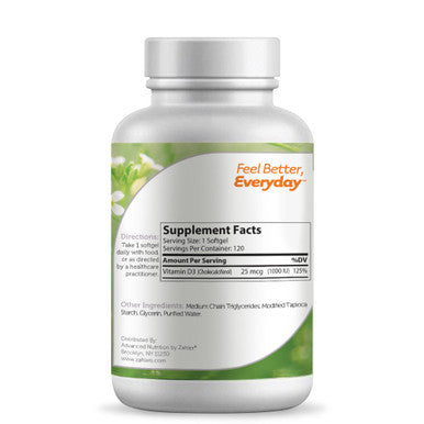 Zahler's Vitamin D3 Softgels 1000 Iu General Health 120 Softgels