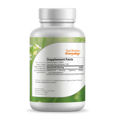 Zahlers Vitamin D3 Chewable 2000 Iu General Health 120 Tablets