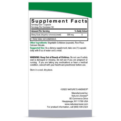 Nature's Answer - Dong Quai Root Single Herb Supplement - 90 Vegetarian Capsules