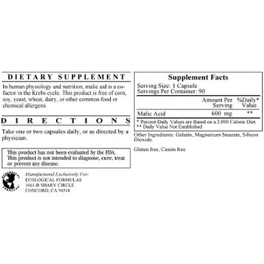 Ecological Formulas Malic Acid 600mg 90 Capsules