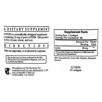 Ecological Formulas Lutein 20mg 60 Softgels