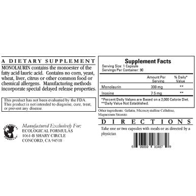 Ecological Formulas Monolaurin 300mg 90 Capsules