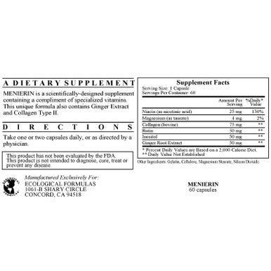 Ecological Formulas Menierin 60 Capsules