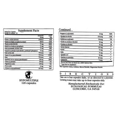 Ecological Formulas Hypomultiple Without Cu/Fe 120 Capsules