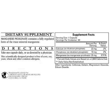 Ecological Formulas Manganese Picolinate 60 Capsules