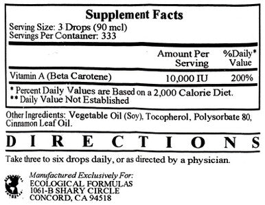 Ecological Formulas Beta Carotene Drops 10000 IU 1 oz