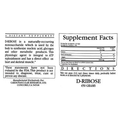Ecological Formulas D-Ribose 450 Grams
