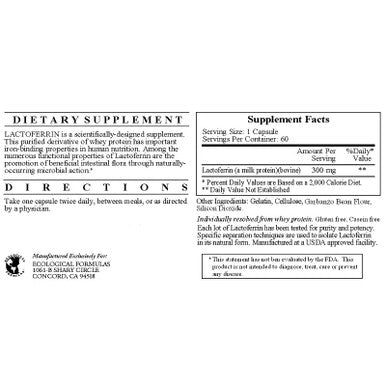 Ecological Formulas Lactoferrin 300mg 60 Capsules