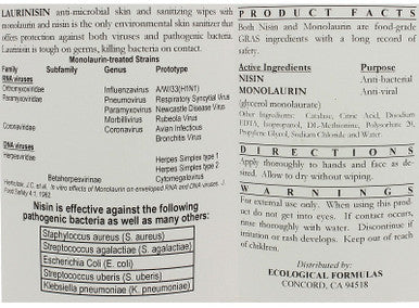 Ecological Formulas Laurinisin Anti-microbial Towelettes 120 Wipes