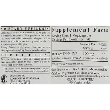Ecological Formulas Gluten Buster 90 Vegi Capsules