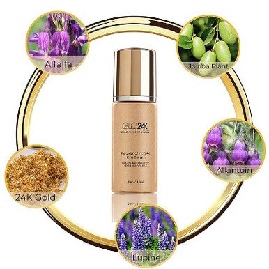 GLO24K Eye Serum With 24k Gold, Hyaluronic Acid, And Vitamins A, C, E Potent Formula For Delicate Skin Around The Eyes
