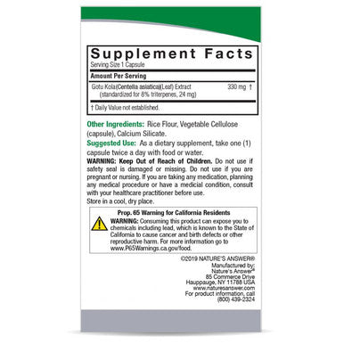 Nature's Answer Gotu Kola Herb Std 60 ct