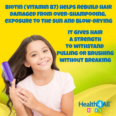 Kids D-Biotin 90 Tablets Natural Vegan Hair Growth and Strong Nails Supplement for Children Made in The UK by Health4All