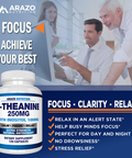 L-Theanine 250mg (Extra Strength) with Inositol 100mg, 120 Capsules Vegetarian, Arazo Nutrition