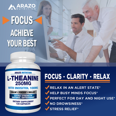 L-Theanine 250mg (Extra Strength) with Inositol 100mg, 120 Capsules Vegetarian, Arazo Nutrition