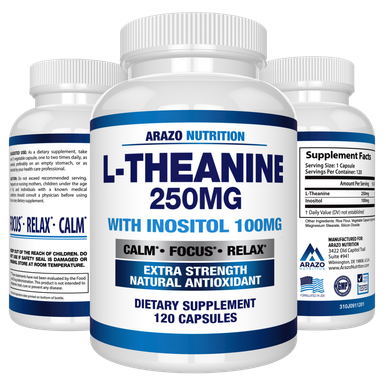 L-Theanine 250mg (Extra Strength) with Inositol 100mg, 120 Capsules Vegetarian, Arazo Nutrition