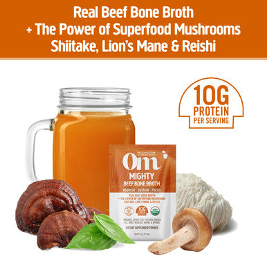 Om Mushroom Superfood Mighty Beef Bone Broth 10 Single Serving Sachets