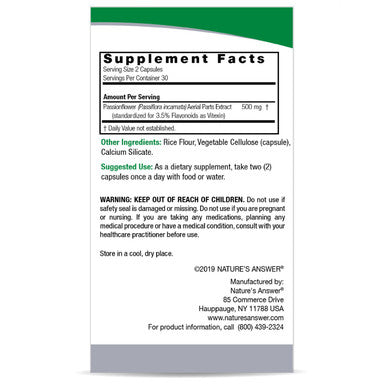 Nature's Answer Passionflower Herbal Supplement Vegetarian Capsules 60 Capsules
