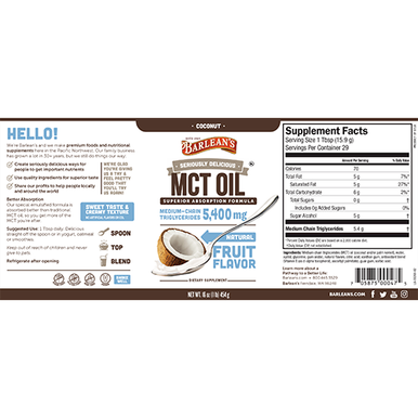 Barlean's Organic Oils Seriously Delicious MCT Oil - Coconut