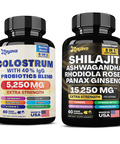 Zoyava Powerful Duo For Immunity, Gut Health, And Vitality: Bovine Colostrum Capsules (5250Mg) & Shilajit Power Shilastrength Blend (15,250Mg)