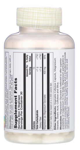 Solaray - Magnesium Glycinate, 400 mg, 120 Veg Caps