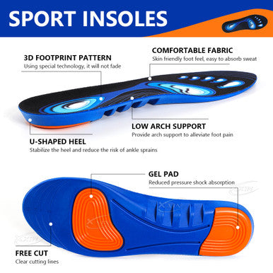 Aningboy Elastic Sports Insole Memory Silicone Gel Insoles Breathable Shoe Inserts Men Women Comfortable Shoe Pad Size 34-45