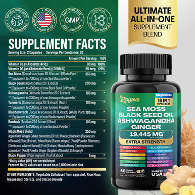 Zoyava Harmonize Health And Vitality: Sea Moss 16-In-1 Magic Moss Super Blend (19,445Mg) & Saffron Zestyzen Powerhouse (4,000Mg)