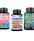 Zoyava Radiant Beauty Trio- Bovine Colostrum Supplement 5250 Mg, Sea Moss 16-In-1 Magic Moss Super Blend - 19,445Mg, And Cosmic Collagen Beauty Complex - 64,000Mcg