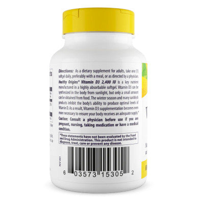 Healthy Origins Vitamin D3 2, 400 Lulanolin Gels, 360 Count