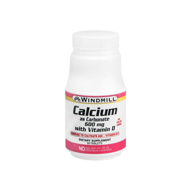 Windmill Calcium Carbonate 600 mg Tablets With Vitamin D 60 Tablets