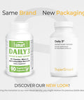 Supersmart Daily 3 Three Daily Multivitamin for Women Men with BioPQQ NMN 42 Ingredients Antioxidant Nutrients NonGMO GlutenFree 90 Vegetarian Capsules 1 Month Supply