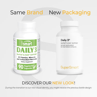 Supersmart Daily 3 Three Daily Multivitamin for Women Men with BioPQQ NMN 42 Ingredients Antioxidant Nutrients NonGMO GlutenFree 90 Vegetarian Capsules 1 Month Supply
