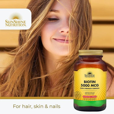 Sunshine Nutrition Biotin 5000Mcg High Strength Form 100 Capsules