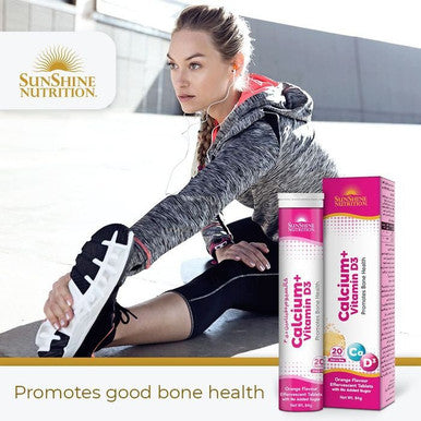 Sunshine Nutrition Calcium + Vitamin D3 Effervescent 20 Tablets