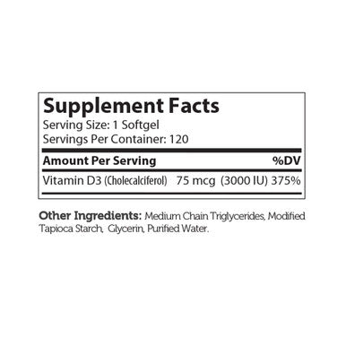 Zahlers Vitamin D3 Softgels 3000 Iu General Health 250 Softgels