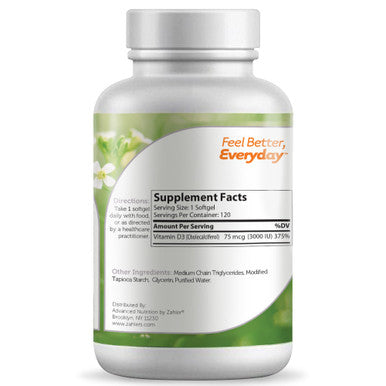 Zahlers Vitamin D3 Softgels 3000 Iu General Health 250 Softgels