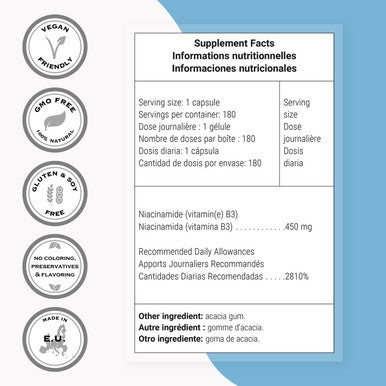 Supersmart Niacinamide 2000 mg Per Day Vitamin B3 Improves Joint Mobility Helps Reduce Psychological Effects of Stress Bad Feelings NonGMO Gluten Free 180 Vegetarian Capsules