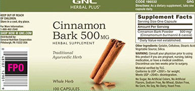 Gnc Herbal Plus Cinnamon Bark 500Mg, 100 Capsules, Traditional Ayurvedic Herb