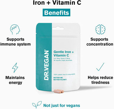 Dr Vegan Gentle Iron & Vitamin C 30 capsules Shelf Box of 5