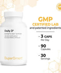 Supersmart Daily 3 Three Daily Multivitamin for Women Men with BioPQQ NMN 42 Ingredients Antioxidant Nutrients NonGMO GlutenFree 90 Vegetarian Capsules 1 Month Supply
