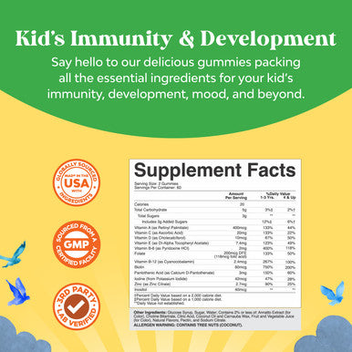 Plant Based Kids Multivitamin Gummies - Multivitamin for Kids Immunity Support Gummies with Vitamins A C D3 E B Zinc - Halal Gelatin and Gluten Free Non-GMO Kids Vitamins Gummy Multivitamin Formula