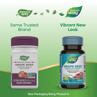 Nature's Way Premium Extract Standardized Grape Seed 95% Polyphenols, 100 mg per serving, 60 Capsules