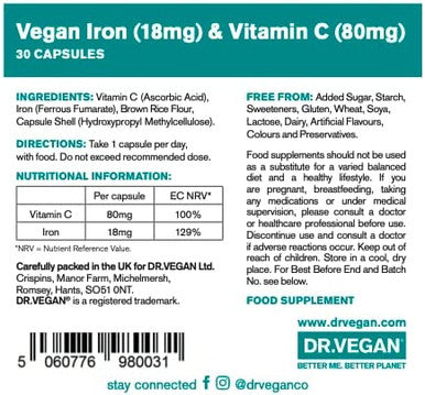 Dr Vegan Gentle Iron & Vitamin C 30 capsules Shelf Box of 5