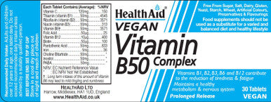 Health Aid Vegan Vitamin B50 Complex 30's