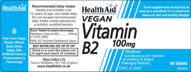 Health Aid Vegan Vitamin B2 100mg 60's