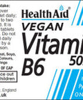 Health Aid Vegan Vitamin B6 50mg 100's