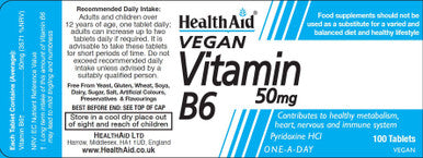 Health Aid Vegan Vitamin B6 50mg 100's