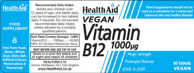 Health Aid Vegan Vitamin B12 1000ug